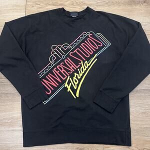 Universal Studios Florida Sweatshirt Men’s L Black Neon Pullover Retro Logo